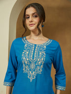 Janasya Dark Rayon Embroidered Straight Tunic
