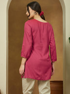 Janasya Dark Rayon Embroidered Straight Tunic