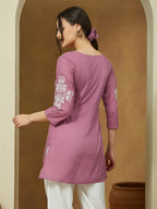 Janasya Dark Cotton Embroidered Straight Tunic