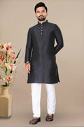Neera Trendz Black Jacquard Work Men's Kurta With Pyjama