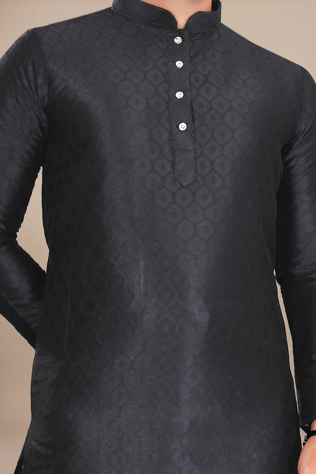 Neera Trendz Black Jacquard Work Men's Kurta With Pyjama