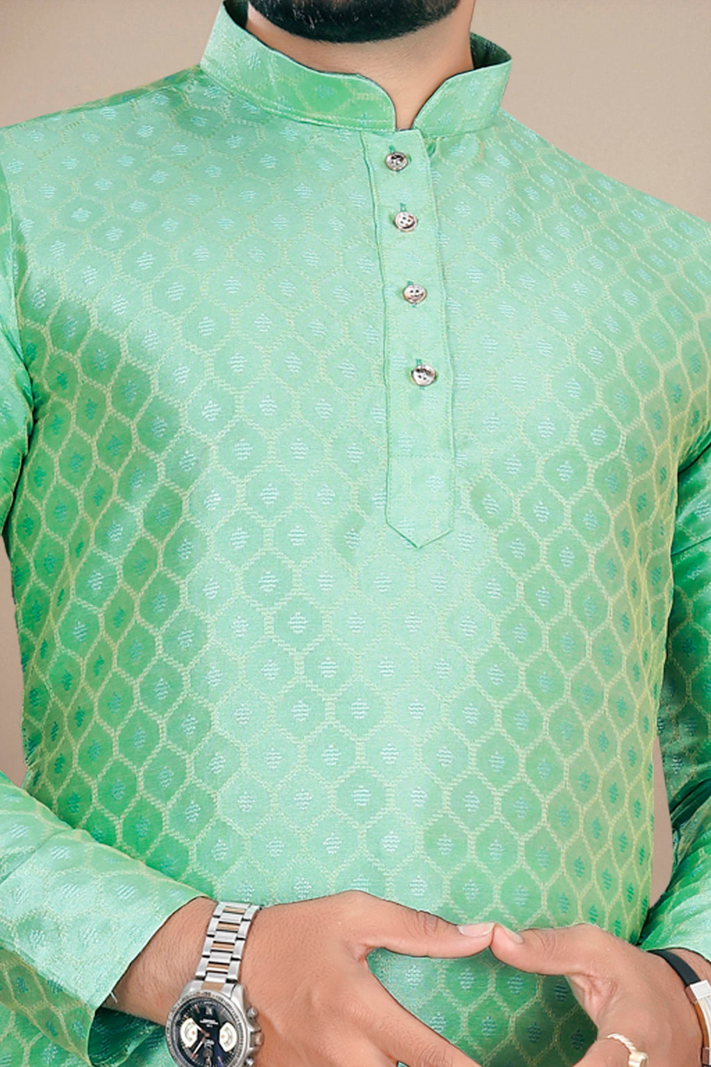 Neera Trendz Pista Jacquard Work Men's Kurta With Pyjama