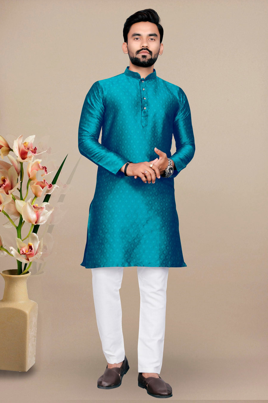 Neera Trendz Rama Jacquard Work Men's Kurta With Pyjama