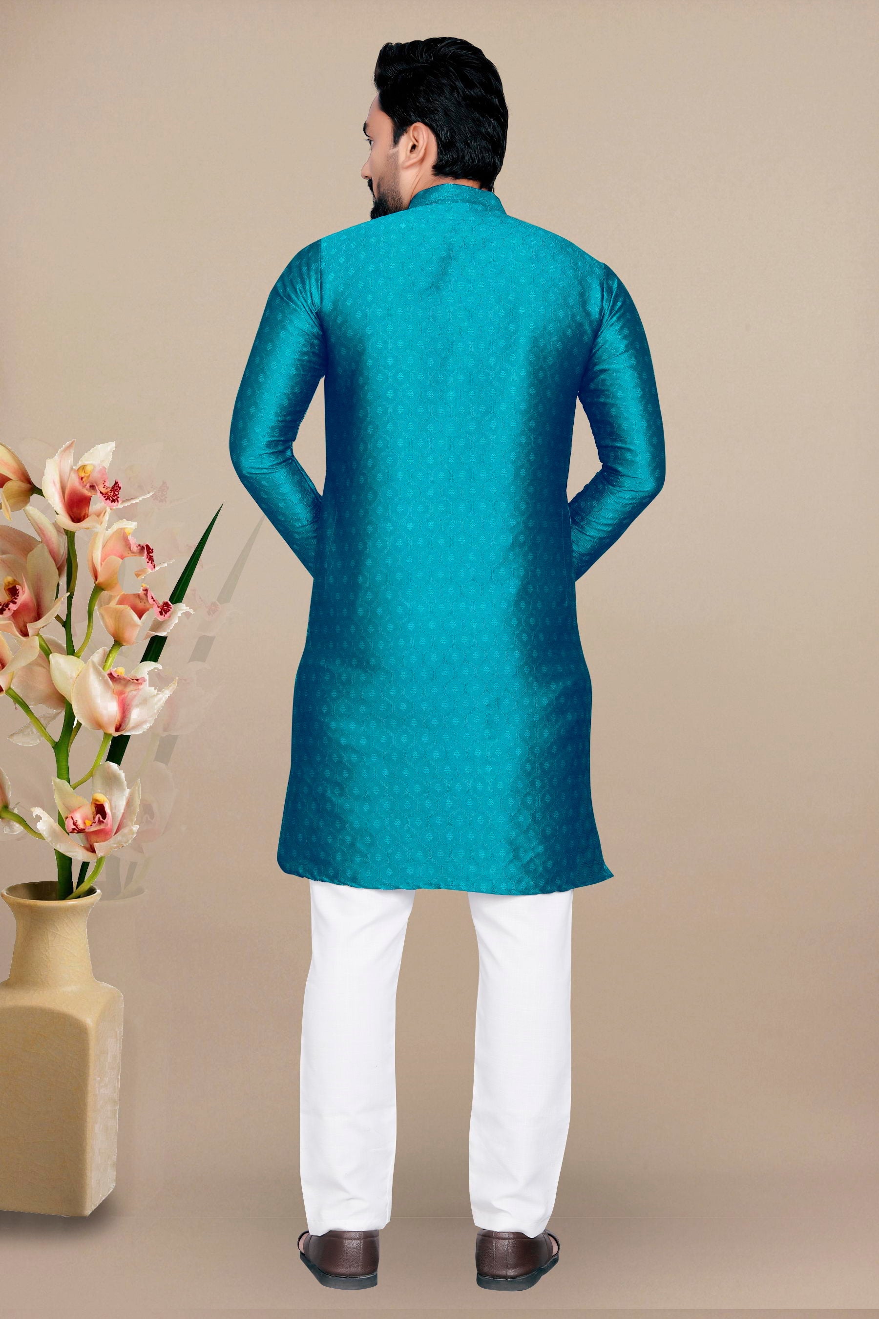 Neera Trendz Rama Jacquard Work Men's Kurta With Pyjama