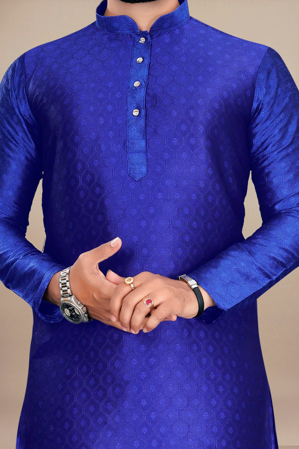Neera Trendz Royal Blue Jacquard Work Men's Kurta With Pyjama