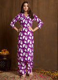 Prazu Fashion Purple Printed Cotton Blend Kurta Pant Set - Distacart