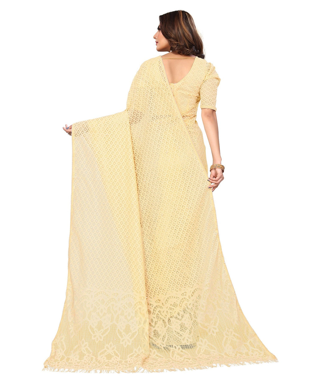 Vamika Net Brasso Cream Light Weight Trendy Look Bollywood Style Saree