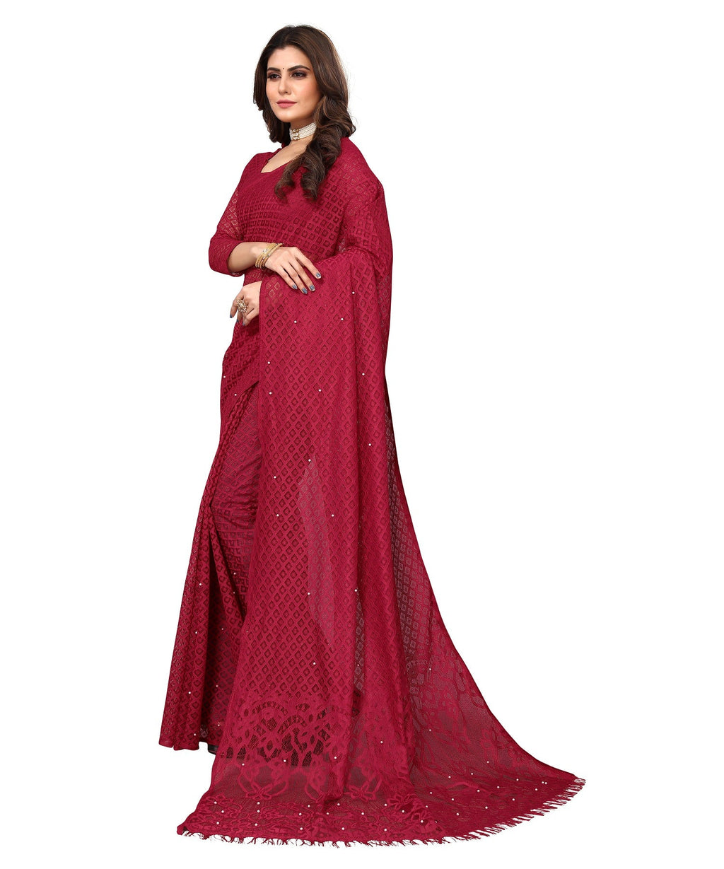 Vamika Net Brasso Maroon Light Weight Trendy Look Bollywood Style Saree