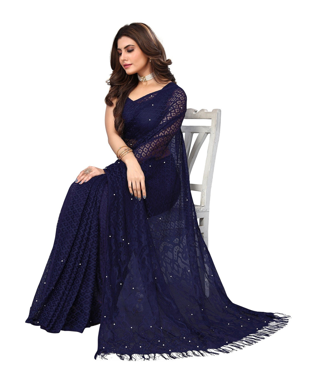Vamika Net Brasso Navy Light Weight Trendy Look Bollywood Style Saree