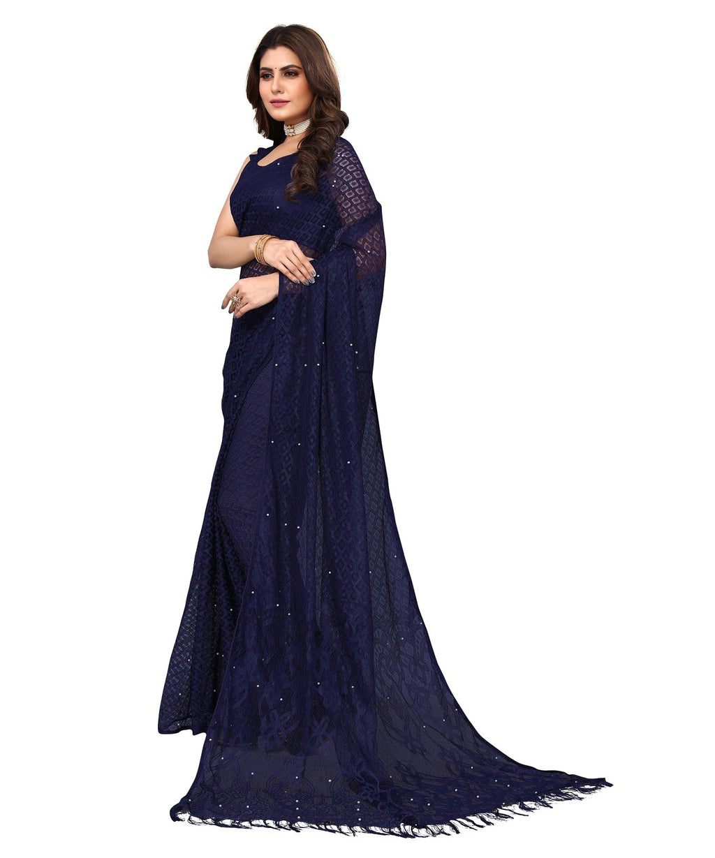 Vamika Net Brasso Navy Light Weight Trendy Look Bollywood Style Saree