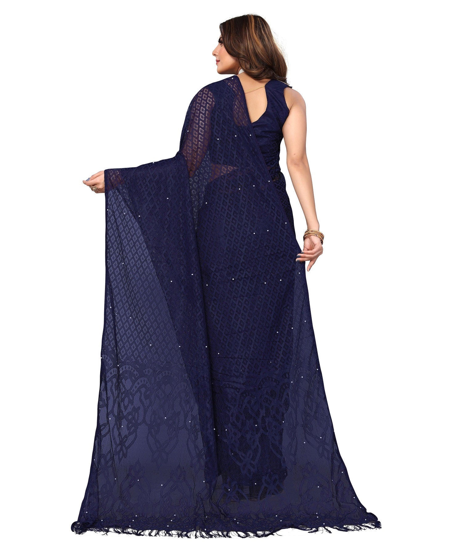 Vamika Net Brasso Navy Light Weight Trendy Look Bollywood Style Saree