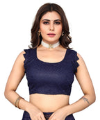 Vamika Net Brasso Navy Light Weight Trendy Look Bollywood Style Saree