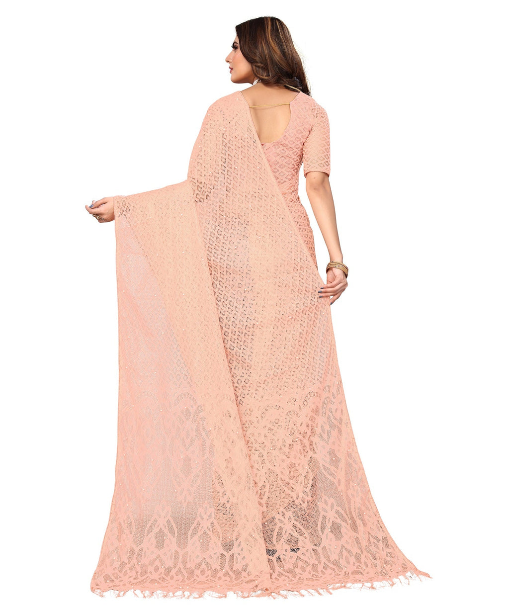 Vamika Net Brasso Peach Light Weight Trendy Look Bollywood Style Saree