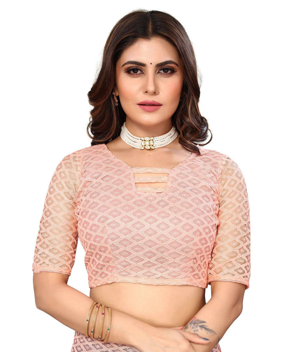 Vamika Net Brasso Peach Light Weight Trendy Look Bollywood Style Saree