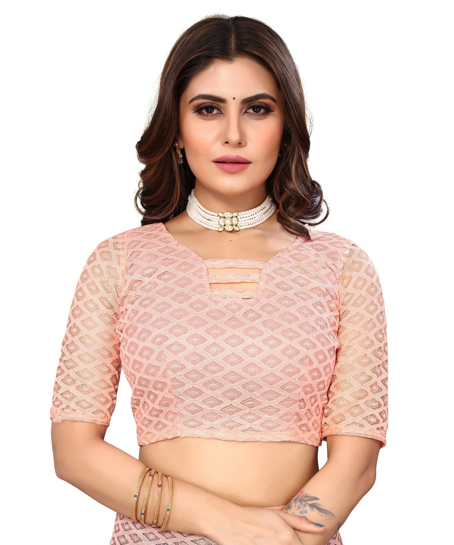 Vamika Net Brasso Peach Light Weight Trendy Look Bollywood Style Saree