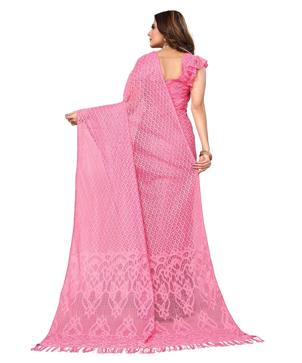 Vamika Net Brasso Pink Light Weight Trendy Look Bollywood Style Saree