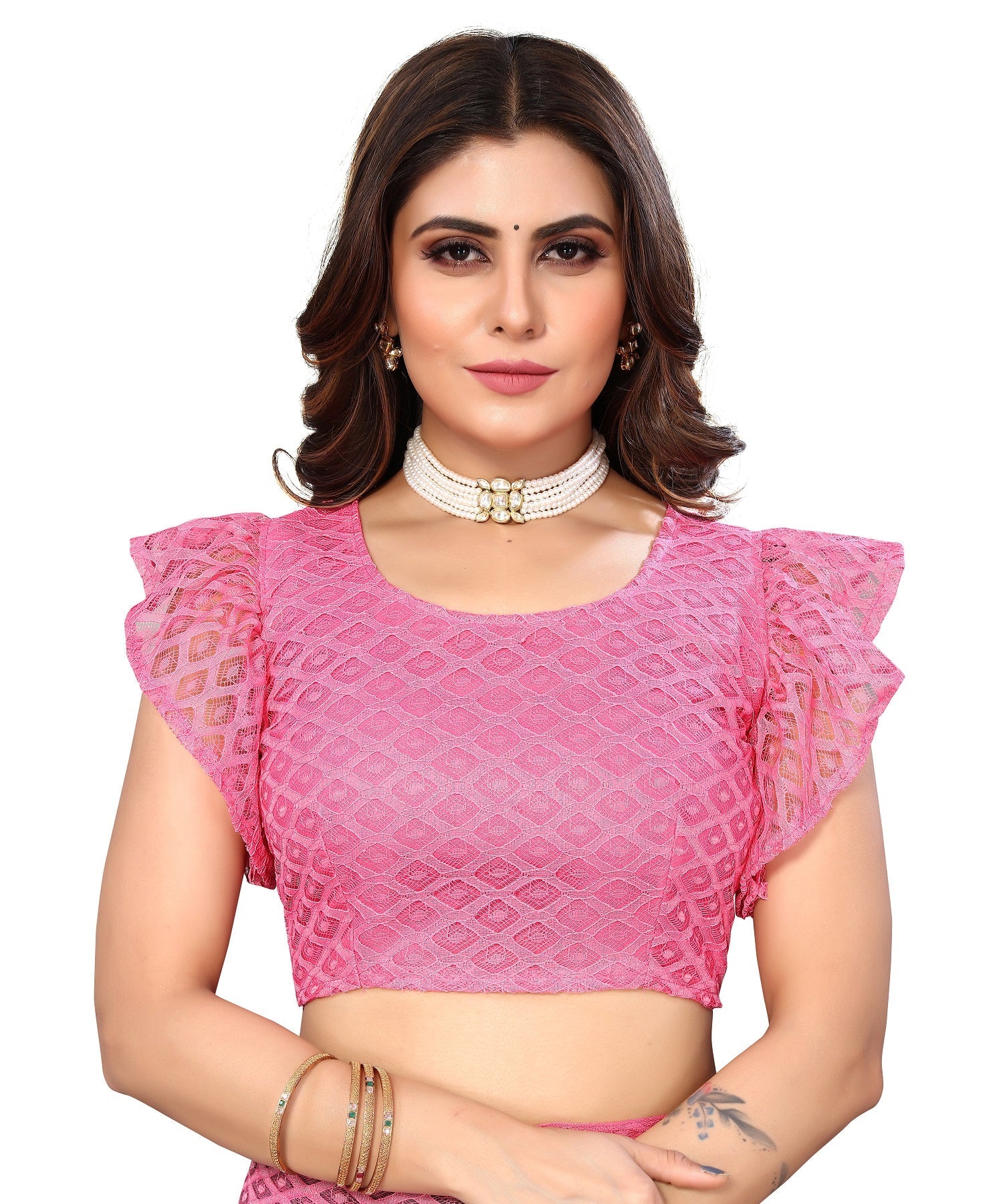 Vamika Net Brasso Pink Light Weight Trendy Look Bollywood Style Saree