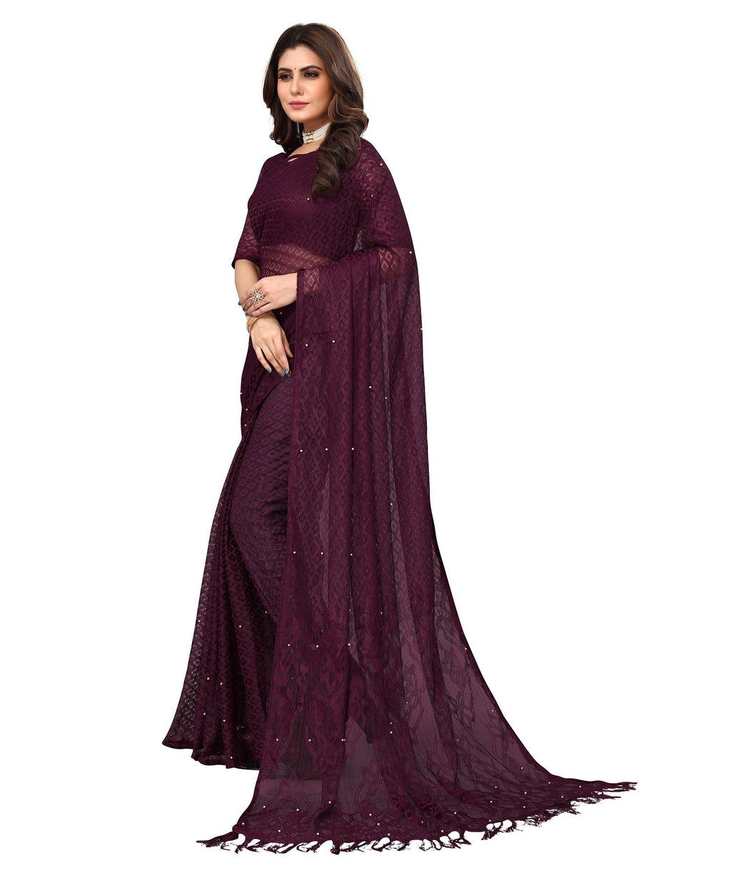 Vamika Net Brasso Purple Light Weight Trendy Look Bollywood Style Saree