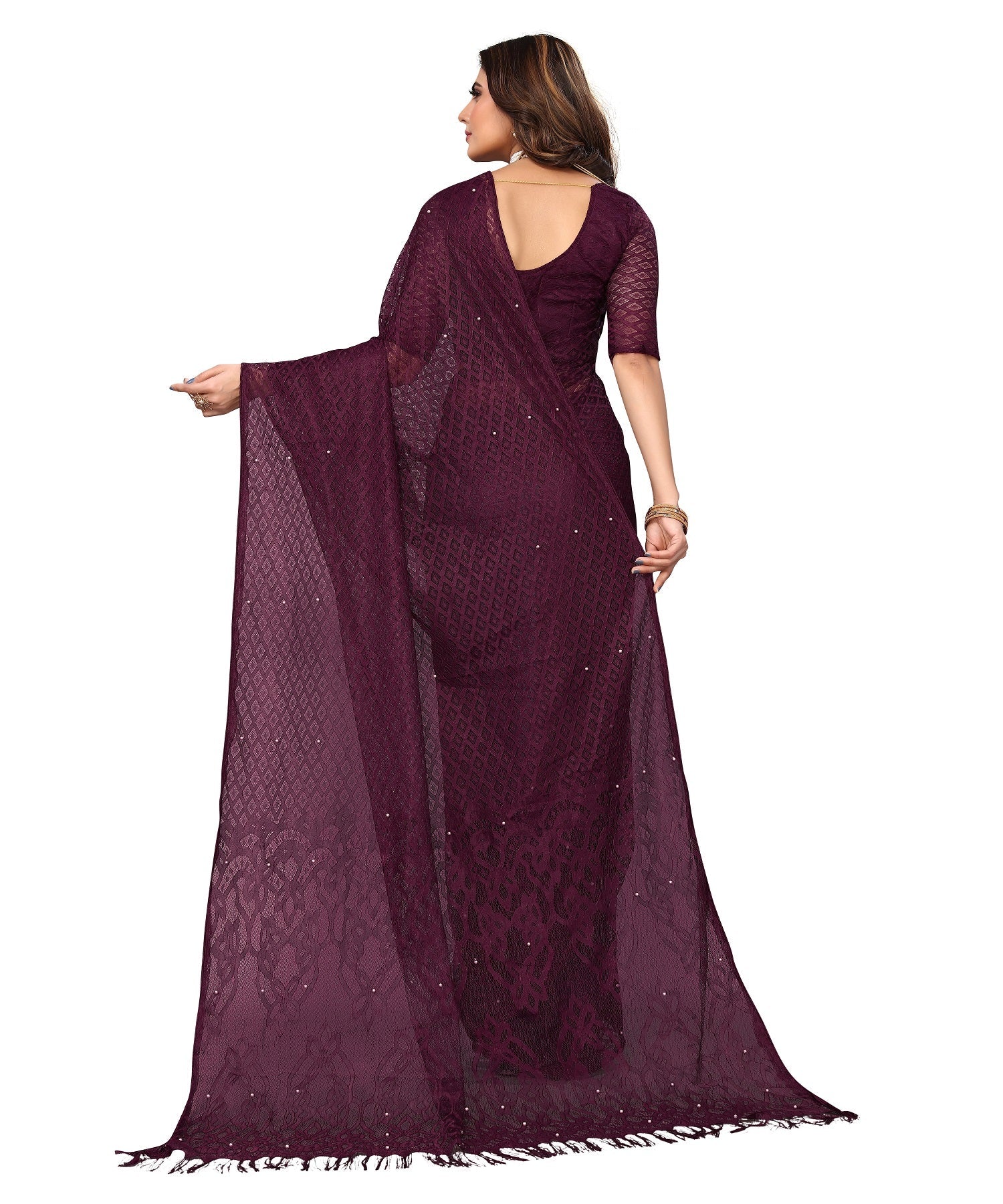Vamika Net Brasso Purple Light Weight Trendy Look Bollywood Style Saree