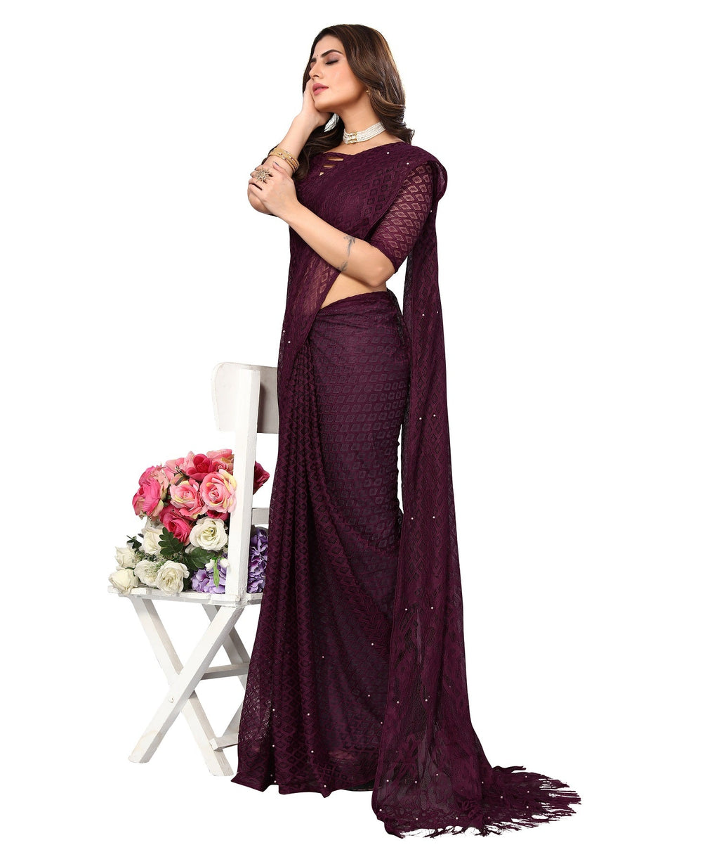 Vamika Net Brasso Purple Light Weight Trendy Look Bollywood Style Saree