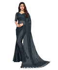 Vamika Net Brasso Rama Green Light Weight Trendy Look Bollywood Style Saree - Distacart