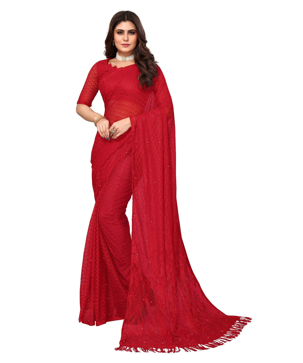 Vamika Net Brasso Red Light Weight Trendy Look Bollywood Style Saree