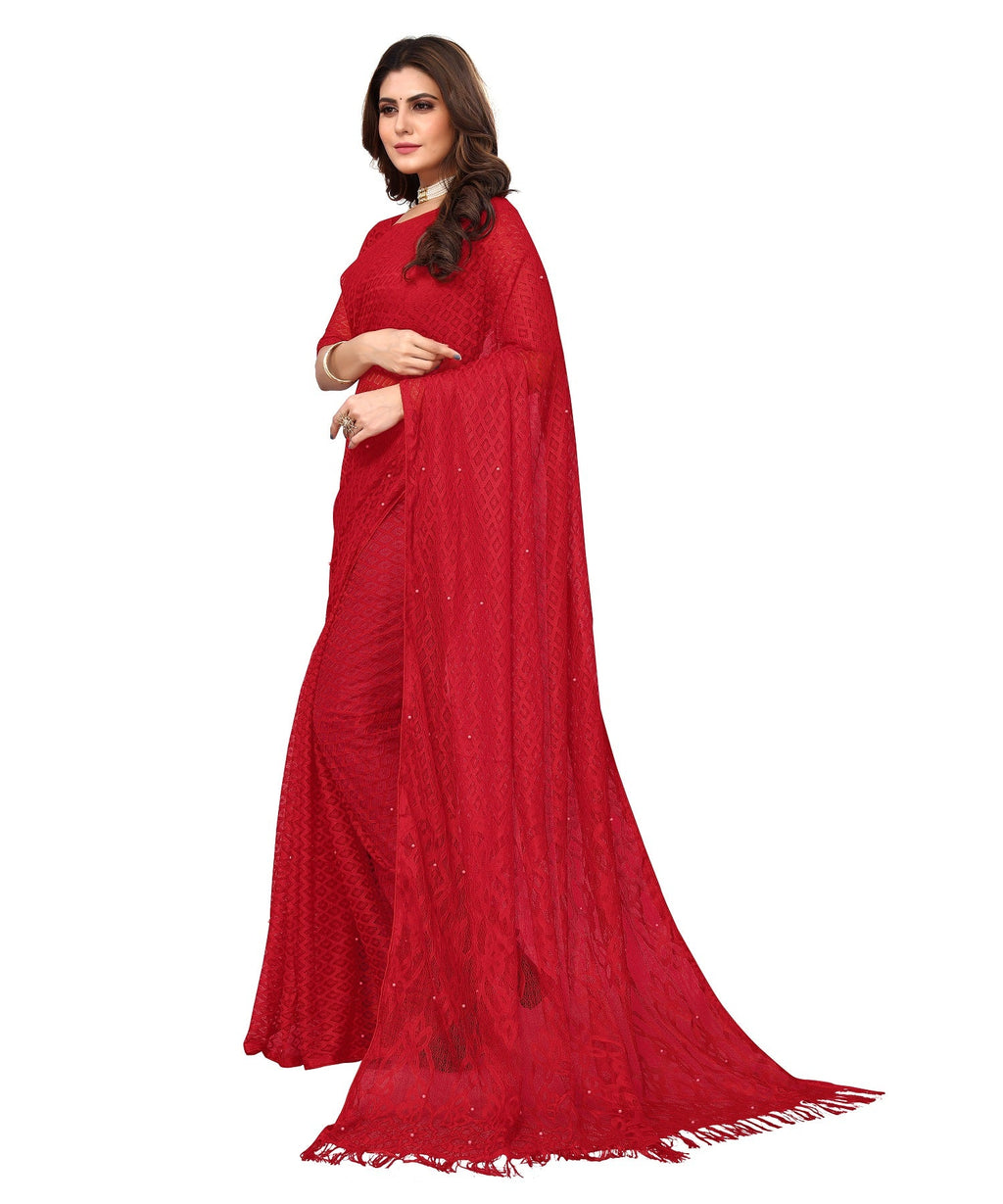 Vamika Net Brasso Red Light Weight Trendy Look Bollywood Style Saree