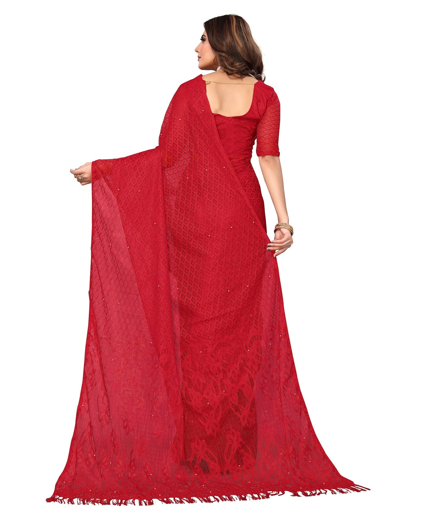 Vamika Net Brasso Red Light Weight Trendy Look Bollywood Style Saree
