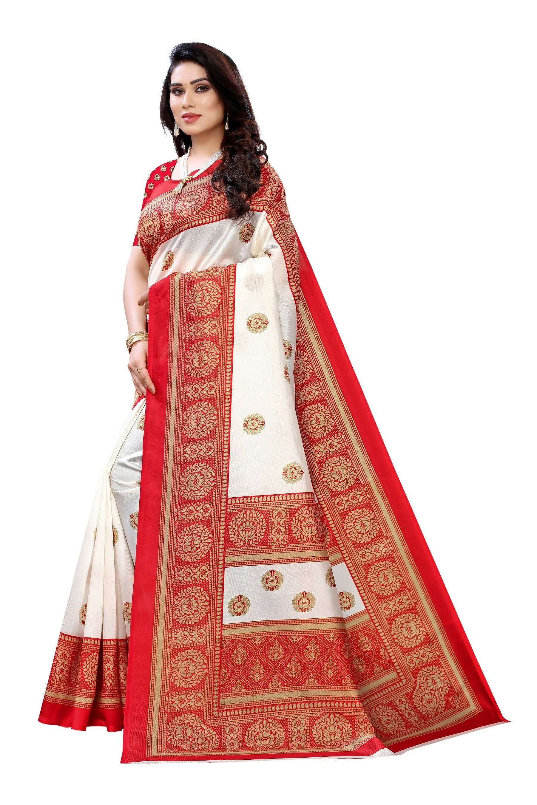 Vamika Red Printed Art Silk Saree