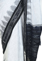 Vamika Sambalpuri Ikat Cotton Jharana White & Black Saree - Distacart
