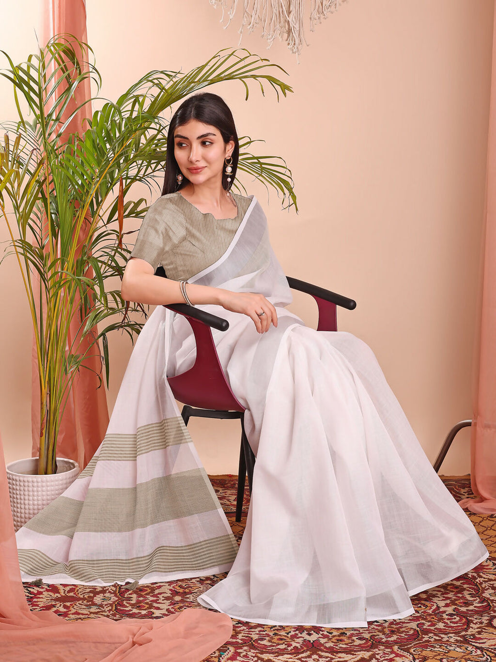 Shree Shyam Fashion The White Loom White Linen Cotton Saree