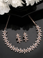 NVR Women Gold-Polished Cz Stone Handcrafted Jewellery Set