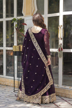 Joban Fashion Wine Georgette Sequence Embroidery Work Kurta Set - Distacart