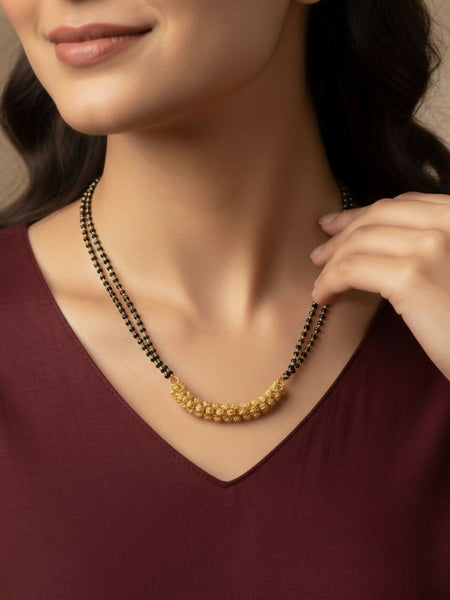 NVR Women Gold Plated Black Beaded Mangalsutra