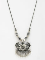NVR Women's Silver-Toned Peacock Design Pendant with Chain