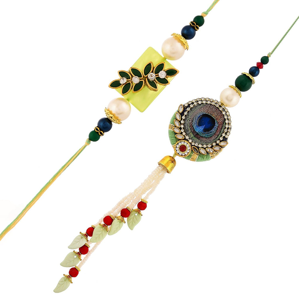 trueBrowns X Voylla Peacock Feathers And Beads Bhaiya Bhabhi Lumba Rakhi - Distacart