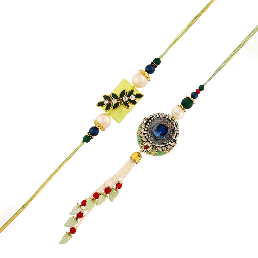 trueBrowns X Voylla Peacock Feathers And Beads Bhaiya Bhabhi Lumba Rakhi - Distacart