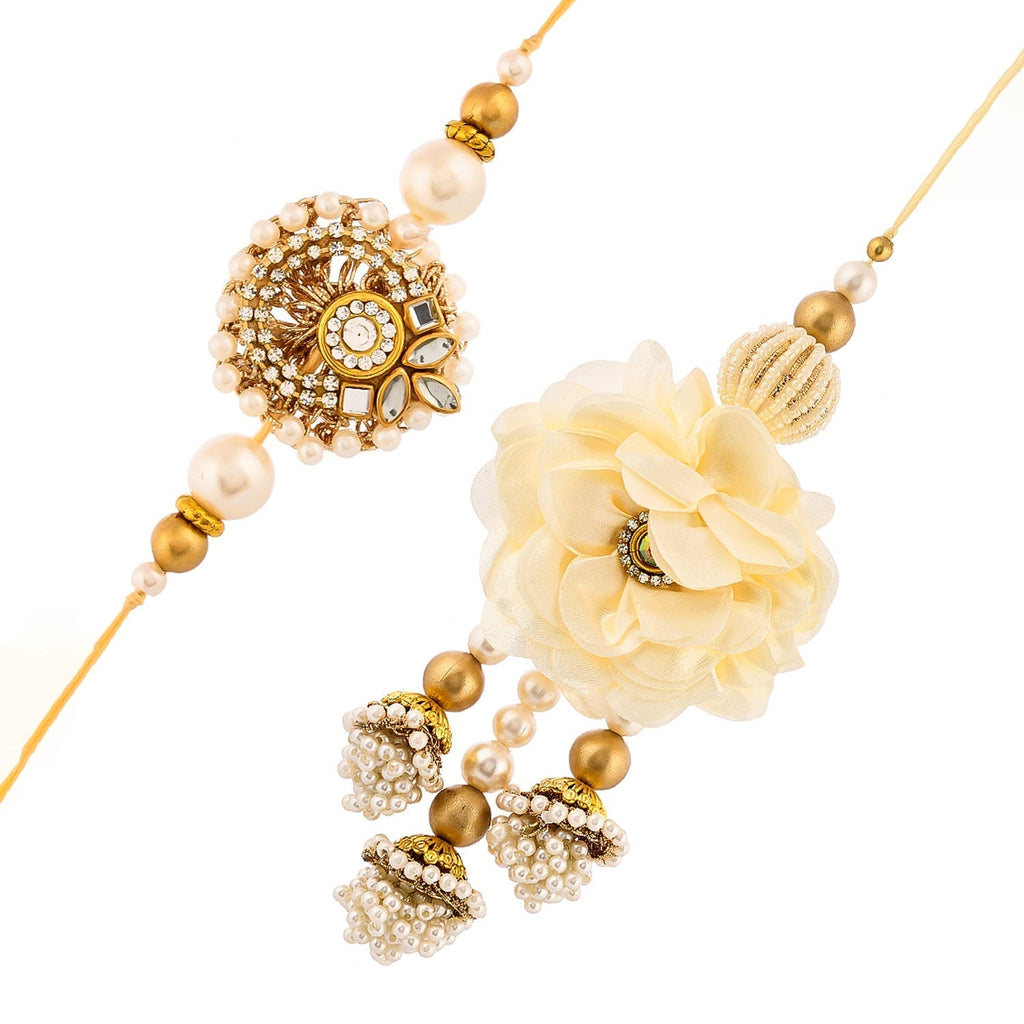 trueBrowns X Voylla White Pearls And Kundan Gems Bhaiya Bhabhi Lumba Rakhi - Distacart