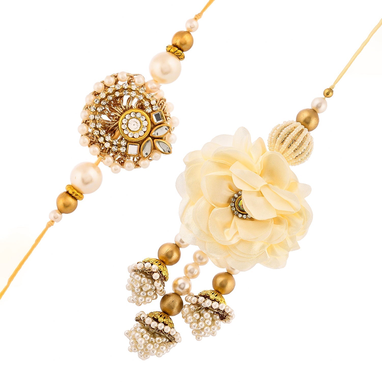 trueBrowns X Voylla White Pearls And Kundan Gems Bhaiya Bhabhi Lumba Rakhi - Distacart