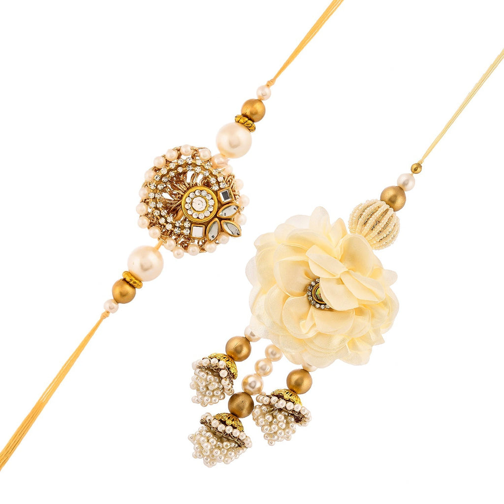 trueBrowns X Voylla White Pearls And Kundan Gems Bhaiya Bhabhi Lumba Rakhi - Distacart