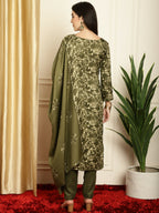 Jyoti Fashion Women's Green Pashmina Floral Digital Printed Kurta with Trouser & Dupatta