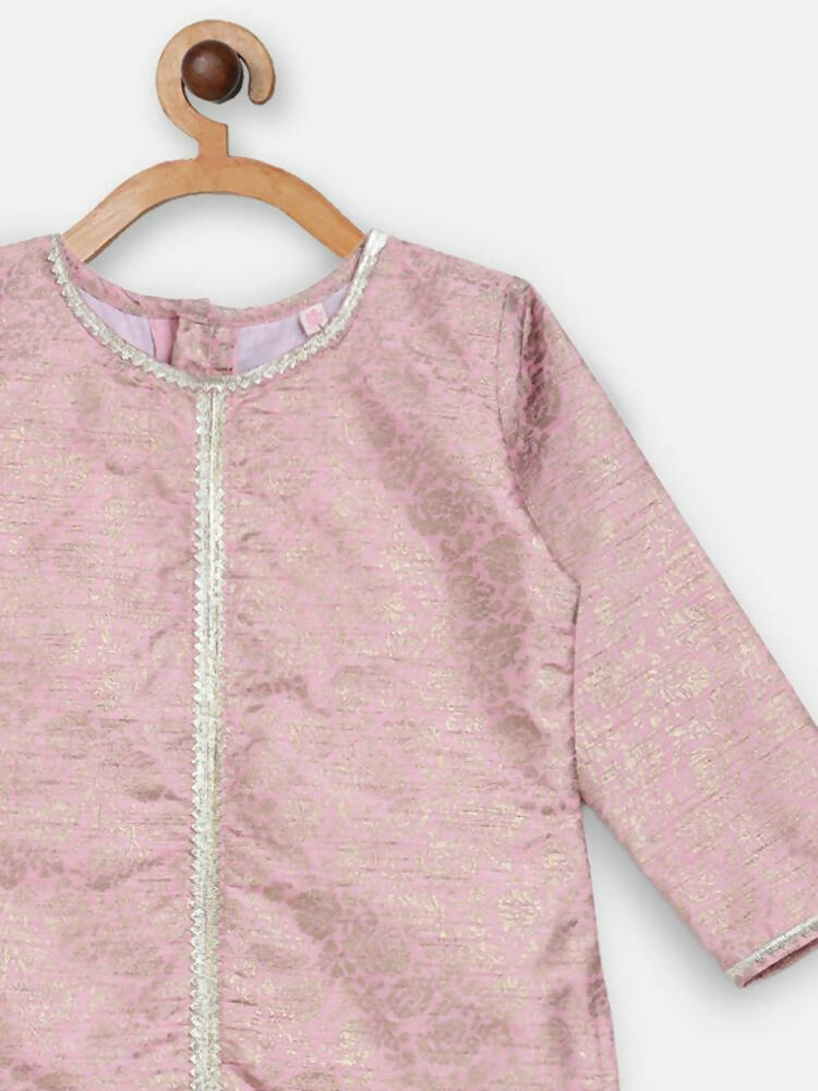 Ahalyaa Pink Poly Silk Straight Kids Kurta Palazzo Set For Girls