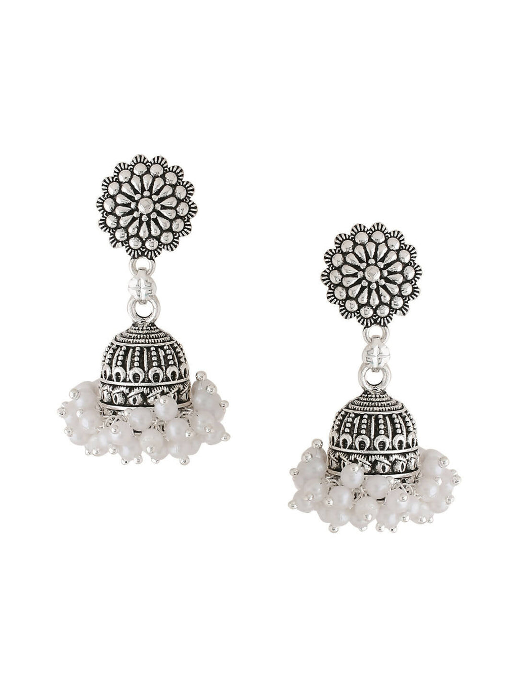 NVR Women Silver Toned Dome Shaped Jhumkas Earrings - Distacart