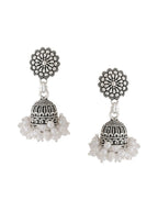 NVR Women Silver Toned Dome Shaped Jhumkas Earrings - Distacart