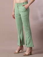 Myshka Women's Sea Green Solid Party Parallel Trousers