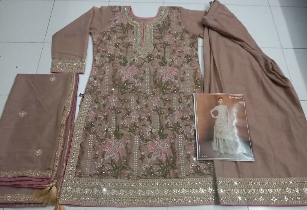 Vastranavya Coral Heavy Star Georgette Embroidered Sequins & Mirror Work Classy Pakistani Palazzo Suit