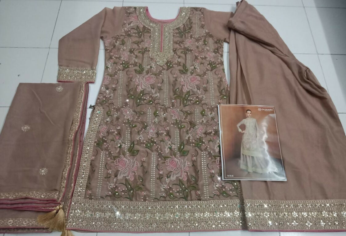 Vastranavya Coral Heavy Star Georgette Embroidered Sequins & Mirror Work Classy Pakistani Palazzo Suit
