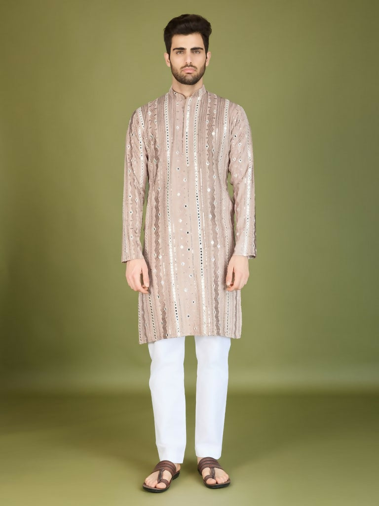 Vastranavya Ivory Exclusive Festival Wear Pure Viscose Rayon Sequence & Foil Mirror Heavy Embroidered Work Kurta