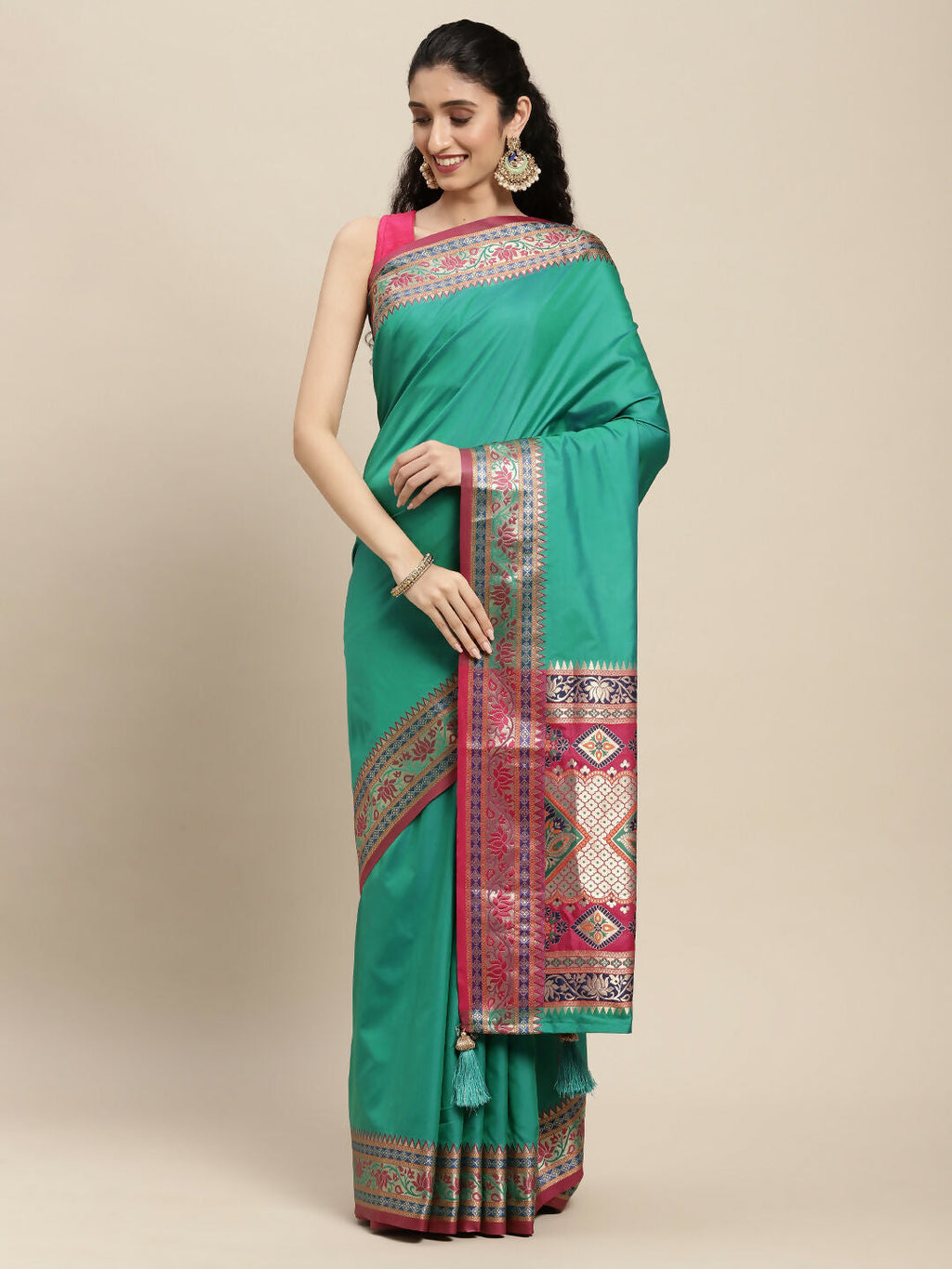 Shree Shyam Fashion Silk Blend Rama Saree - Distacart