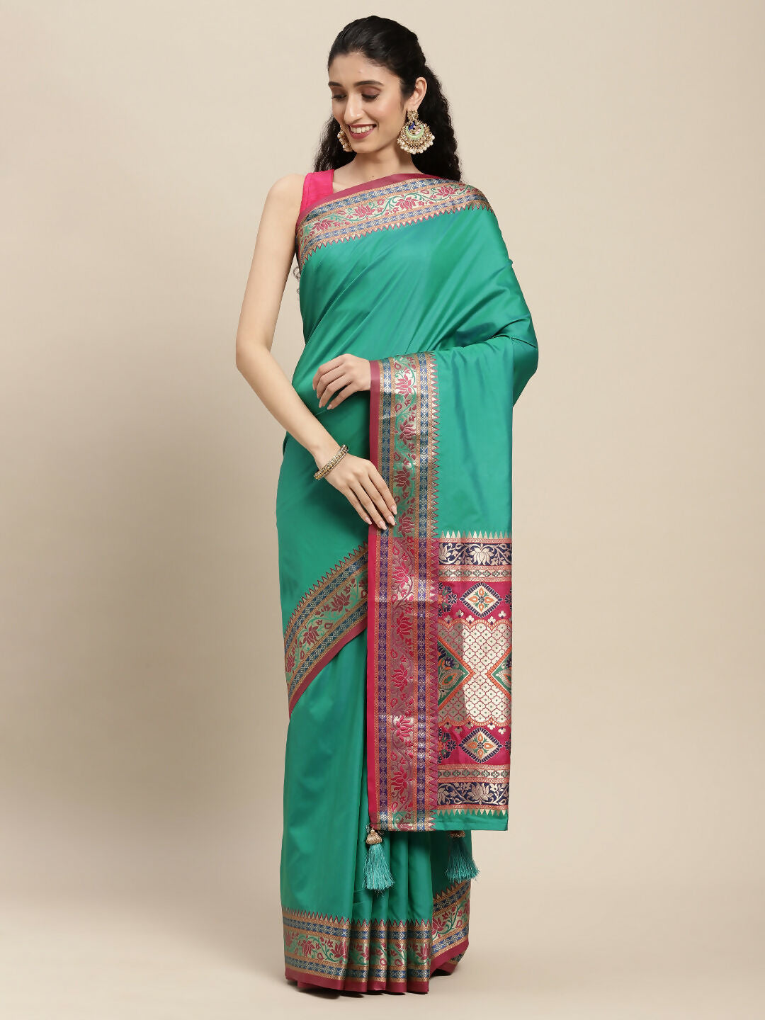 Shree Shyam Fashion Silk Blend Rama Saree - Distacart